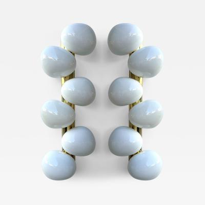 Large Contemporary Pair of Brass and White Bulb Murano Glass Sconces Italy