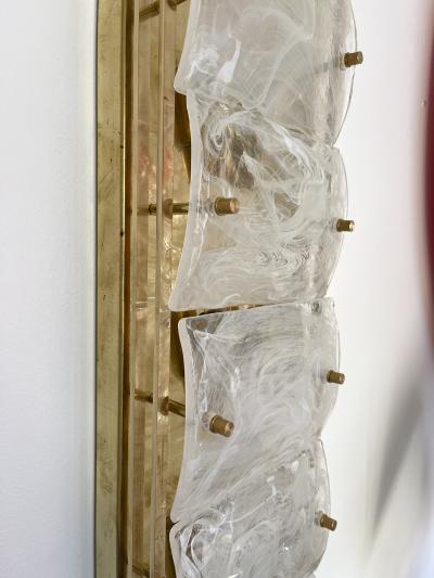 Large Contemporary Pair of Brass and White Penerello Murano Glass Sconces Italy
