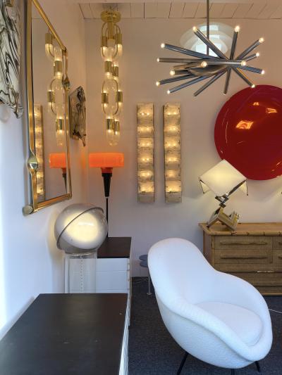 Large Contemporary Pair of Brass and White Penerello Murano Glass Sconces Italy