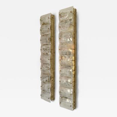 Large Contemporary Pair of Brass and White Penerello Murano Glass Sconces Italy