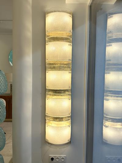 Large Contemporary Pair of Brass and White Stripe Murano Glass Sconces Italy