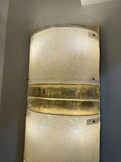 Large Contemporary Pair of Brass and White Stripe Murano Glass Sconces Italy