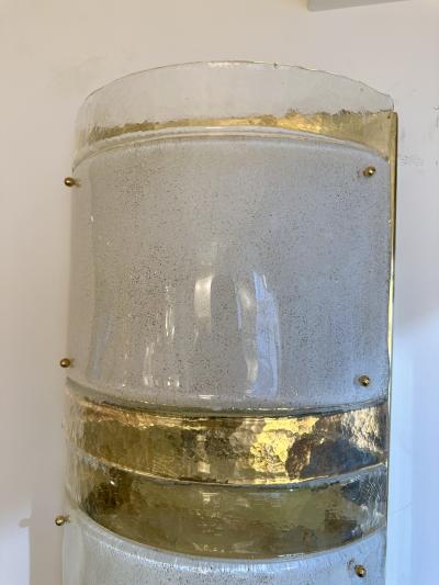 Large Contemporary Pair of Brass and White Stripe Murano Glass Sconces Italy