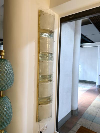 Large Contemporary Pair of Brass and White Stripe Murano Glass Sconces Italy