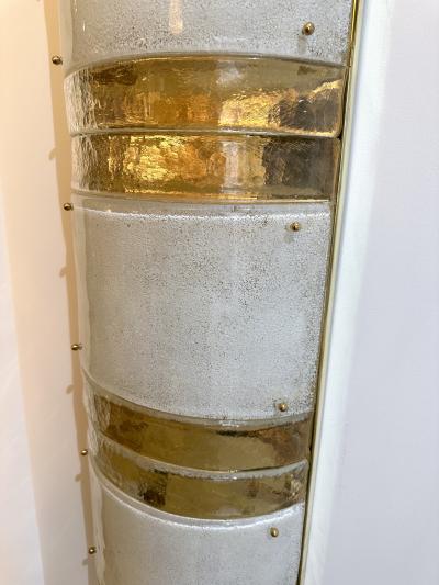 Large Contemporary Pair of Brass and White Stripe Murano Glass Sconces Italy