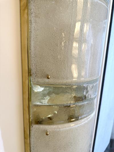 Large Contemporary Pair of Brass and White Stripe Murano Glass Sconces Italy