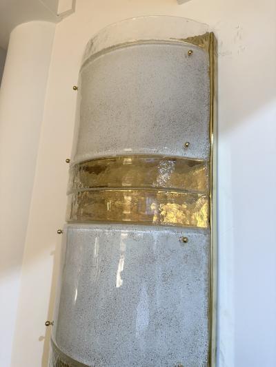 Large Contemporary Pair of Brass and White Stripe Murano Glass Sconces Italy