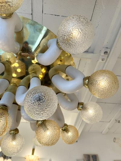 Large Contemporary U Ceramic Chandelier Brass and Murano Glass Italy