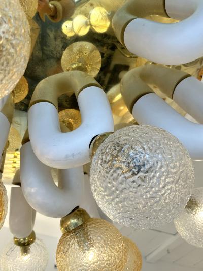 Large Contemporary U Ceramic Chandelier Brass and Murano Glass Italy