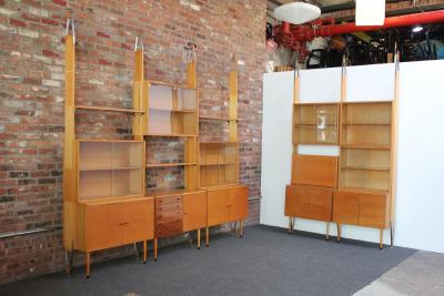 Large Czechoslovakian Modernist Oak and Walnut Freestanding Wall Unit by Jitona