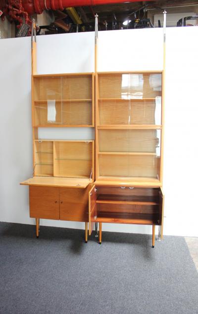 Large Czechoslovakian Modernist Oak and Walnut Freestanding Wall Unit by Jitona