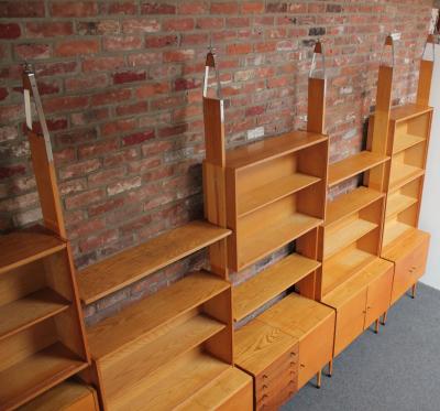 Large Czechoslovakian Modernist Oak and Walnut Freestanding Wall Unit by Jitona