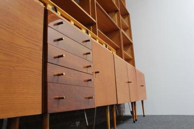 Large Czechoslovakian Modernist Oak and Walnut Freestanding Wall Unit by Jitona