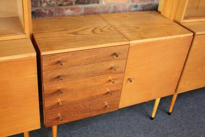 Large Czechoslovakian Modernist Oak and Walnut Freestanding Wall Unit by Jitona