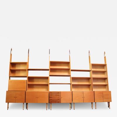 Large Czechoslovakian Modernist Oak and Walnut Freestanding Wall Unit by Jitona