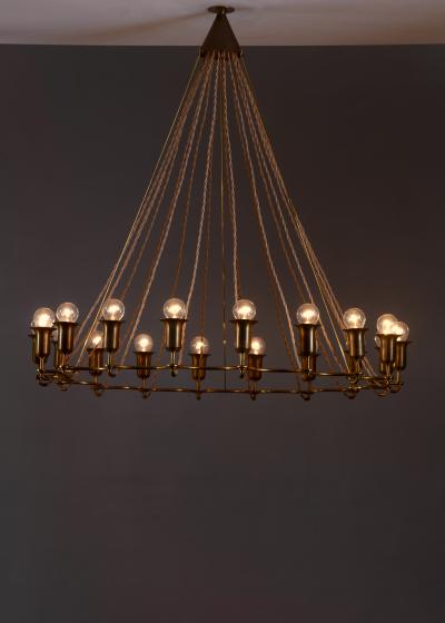 Large Danish brass chandelier with 18 lights