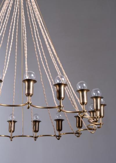 Large Danish brass chandelier with 18 lights
