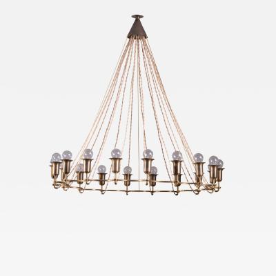 Large Danish brass chandelier with 18 lights