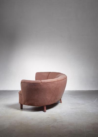 Large Danish curved brown sofa Denmark 1940s