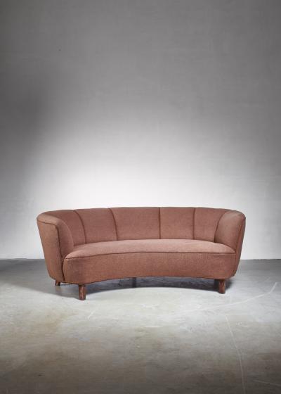 Large Danish curved brown sofa Denmark 1940s