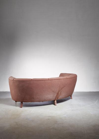 Large Danish curved brown sofa Denmark 1940s