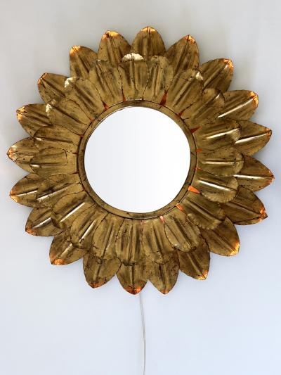 Large Decorative Mid Century Modern Sunflower Backlit Wall Mirror Germany 1960s
