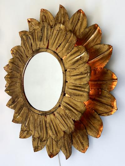 Large Decorative Mid Century Modern Sunflower Backlit Wall Mirror Germany 1960s