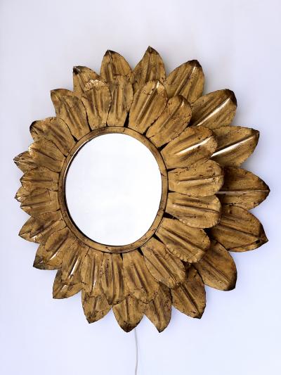 Large Decorative Mid Century Modern Sunflower Backlit Wall Mirror Germany 1960s