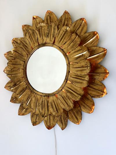 Large Decorative Mid Century Modern Sunflower Backlit Wall Mirror Germany 1960s