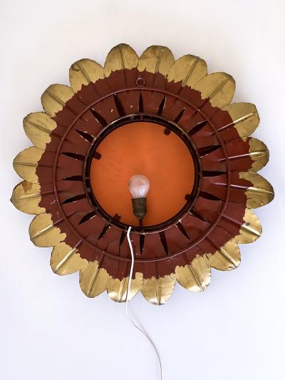 Large Decorative Mid Century Modern Sunflower Backlit Wall Mirror Germany 1960s