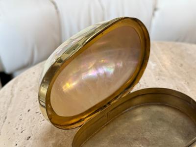 Large Decorative Mother of Pearl and Brass Lidded Box 1970s