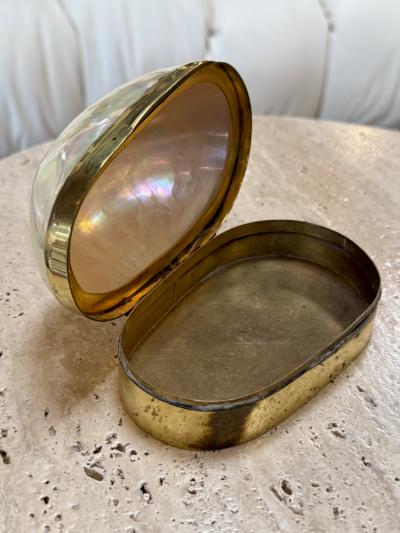 Large Decorative Mother of Pearl and Brass Lidded Box 1970s