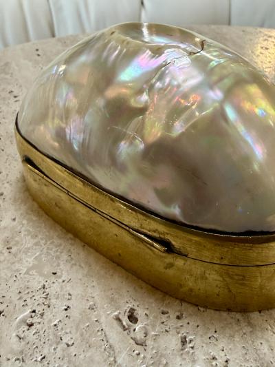 Large Decorative Mother of Pearl and Brass Lidded Box 1970s