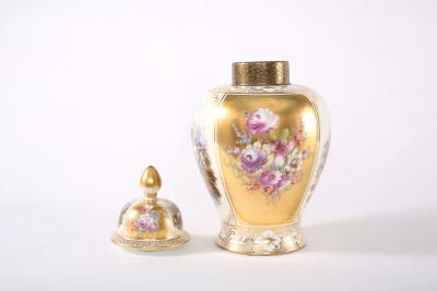 Large Dresden Gilt Porcelain Covered Decorative Urn