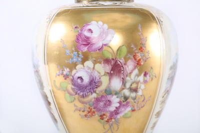 Large Dresden Gilt Porcelain Covered Decorative Urn
