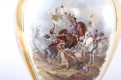 Large Dresden Gilt Porcelain Covered Decorative Urn
