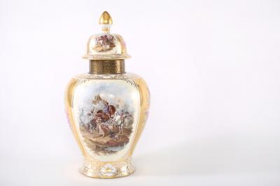 Large Dresden Gilt Porcelain Covered Decorative Urn