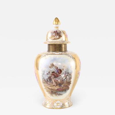 Large Dresden Gilt Porcelain Covered Decorative Urn