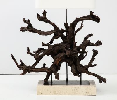 Large Driftwood Lamp on Custom Travertine Base