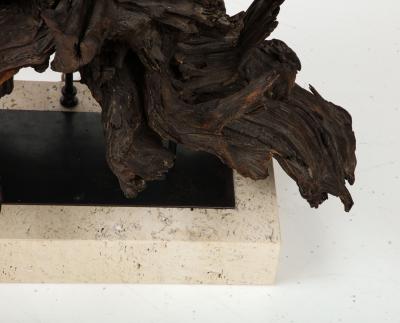 Large Driftwood Lamp on Custom Travertine Base