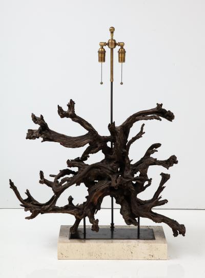 Large Driftwood Lamp on Custom Travertine Base