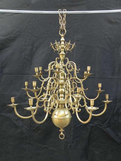 Large Dutch Baroque Style 18 Light Brass Chandelier