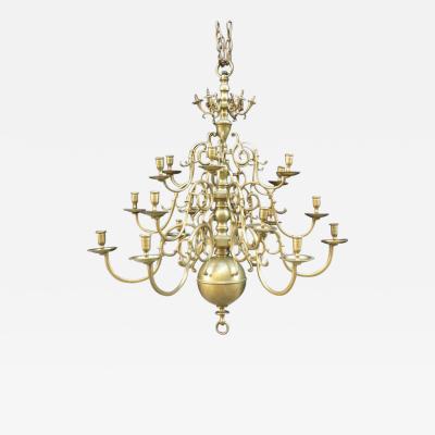 Large Dutch Baroque Style 18 Light Brass Chandelier