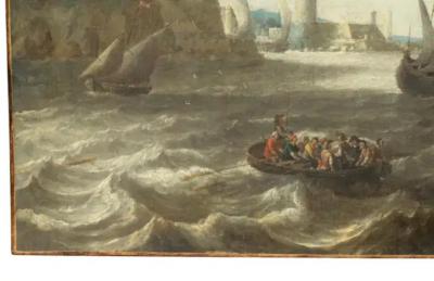 Large Dutch Marine Oil On Canvas Painting