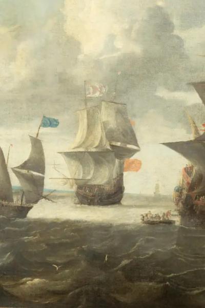 Large Dutch Marine Oil On Canvas Painting