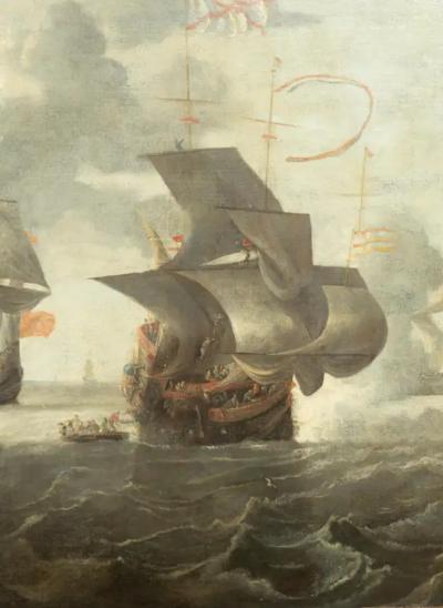 Large Dutch Marine Oil On Canvas Painting