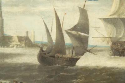 Large Dutch Marine Oil On Canvas Painting