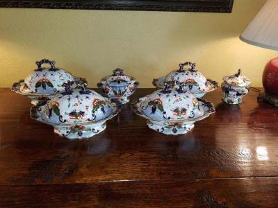 Large Early 19th Century Davenport Longport Imari China Dinner Service