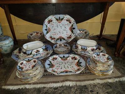 Large Early 19th Century Davenport Longport Imari China Dinner Service