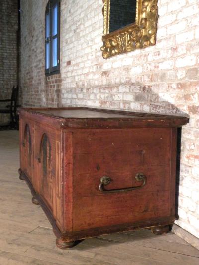 Large Early Baroque Alpine Architecturally Inlaid Coffer Chest